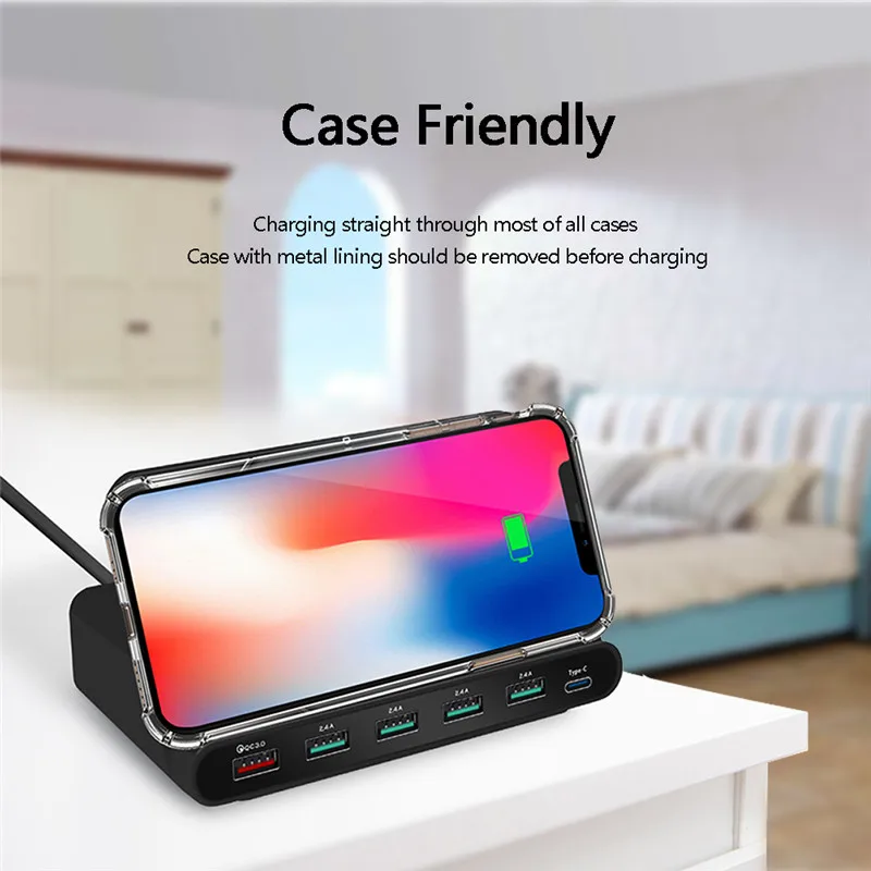 

7-in-1 Wireless Charger QC 3.0 Quick Charge 5 USB Ports Type C Charging Dock Station Stand for Iphone Samsung Xiaomi Smartphone