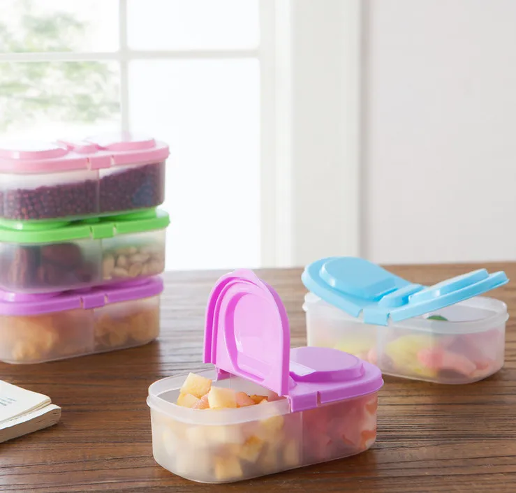 

Flip cover two compartment sealed crisperl Lunchbox Bento Lunch Box Food Fruit Storage Container Plastic Microwave Cutlery Set