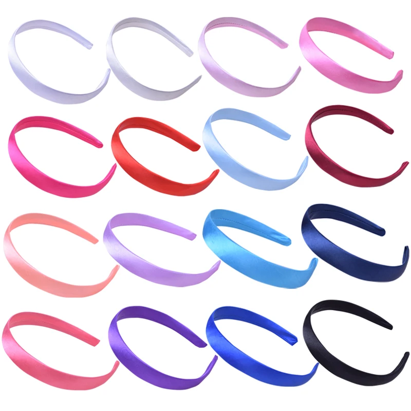 5pcs/lot 2CM Solid Color Satin Covered Resin Hairbands Ribbon Covered Kids Headbands Children Hair Band Accessories 20Colors