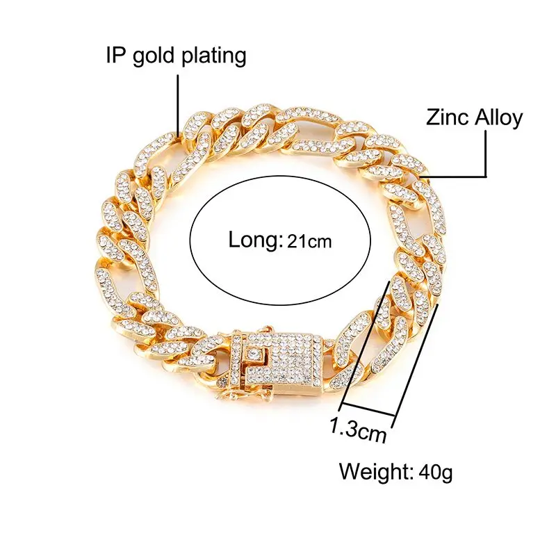 Bling Iced Out полный Кристальный проложить мужской браслет золотого цвета застежки