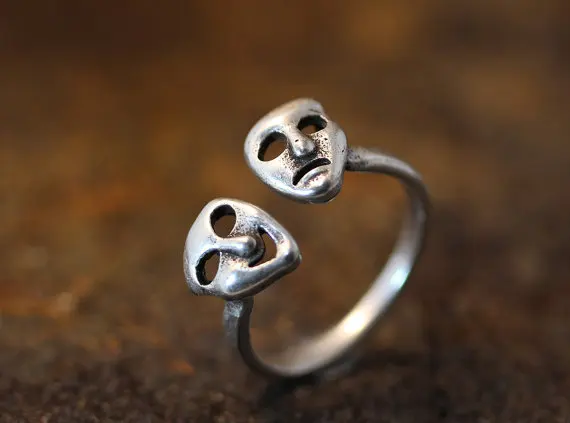 2016 new handmade comedy and tragedy ring adjustable creative