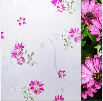 

Stained Glass Window Film Colorful Chrysanthemum Flower Pattern Privacy Window Film Decorative Glass Film No Glue Anti-UV Film