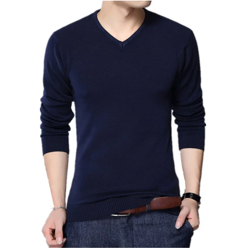 2019 Autumn Casual Winter Men Sweater V-neck Fashion Mens Pullover High Quality Knitting Sweaters Men Sweater