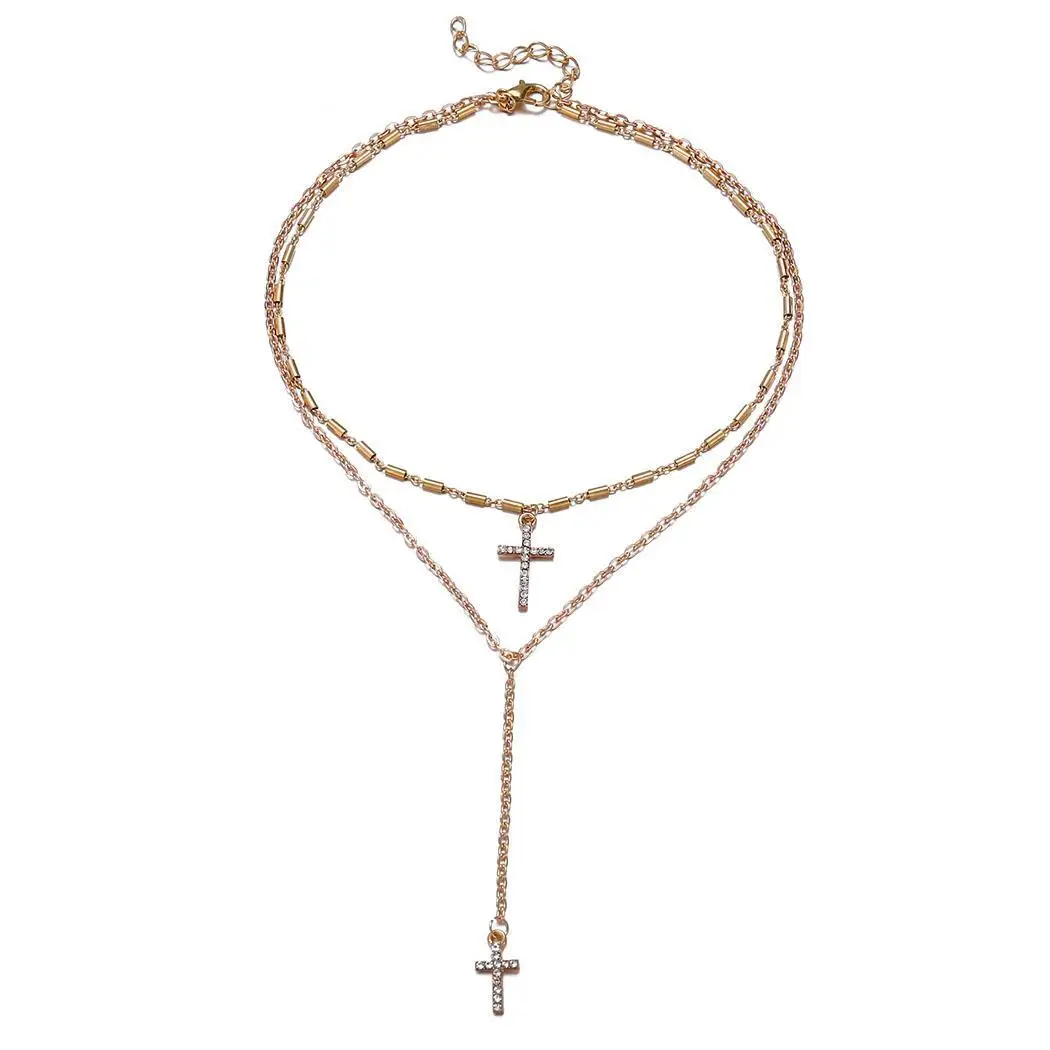

Women Fashion Boho Style Cross Double Layer Casual, Party Pendant Lobster Claw Clasp Necklaces Chain Necklace