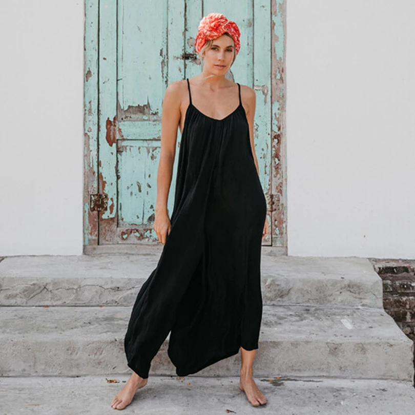 

Sexy V-Neck Solid Women Jumpsuits Sleeveless Lace Up Rompers For Female 2019 Summer Style Playsuits Fashion Beach Party Clothes