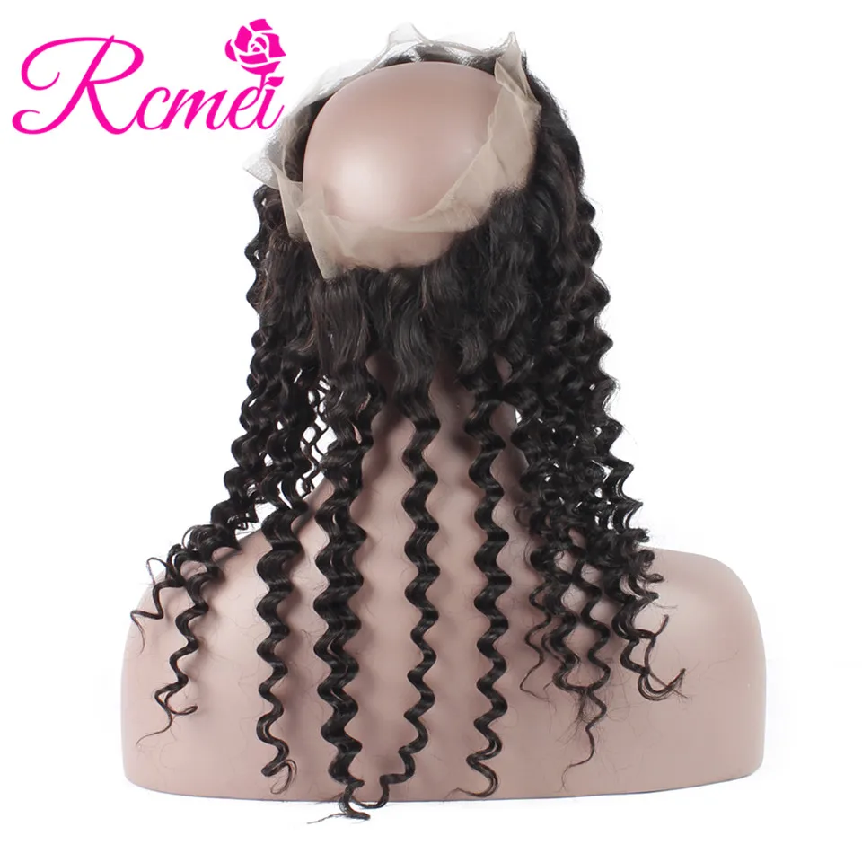 Rcmei Pre Plucked 360 Lace Frontal Closure 22*4*2 Inch Pre Plucked With Baby Hair Natural Hairline Brazilian Deep Wave Closure