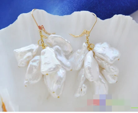 

FREE SHIPPING>>> free shipping 00245 white dens biwa FRESHWATER PEARL DANGLE EARRING