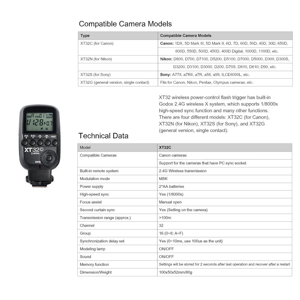 Godox XT32C 2.4G Wireless Flash Trigger For Canon (2)