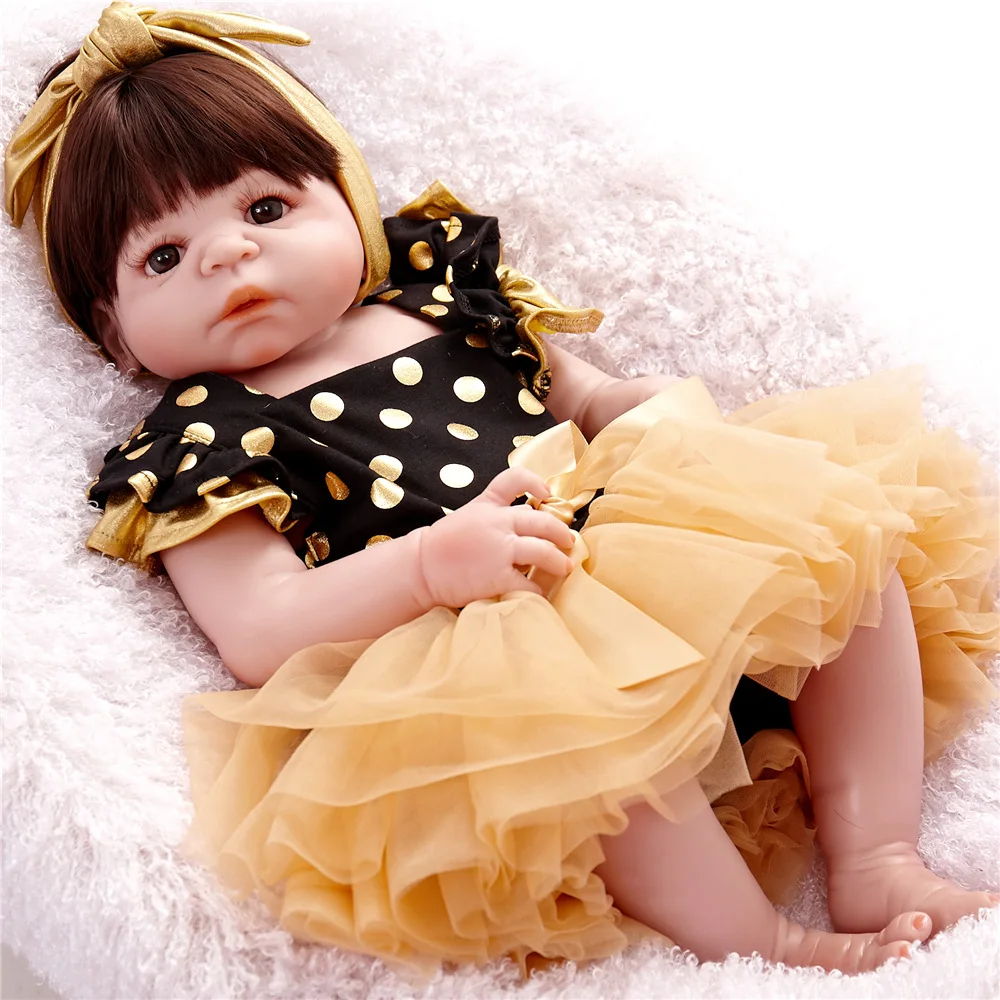 

22 inches Full Silicone Vinyl Newborn Princess Girl Doll Lifelike Reborn Baby Doll for Kids Toy Birthday Christmas Xmas Gift Be