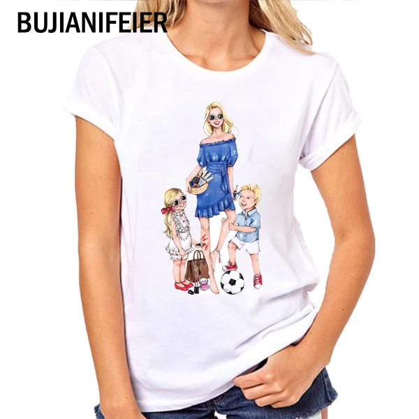 Женская футболка с коротким рукавом BUJIANIFEIER принтом super mama для отпуска