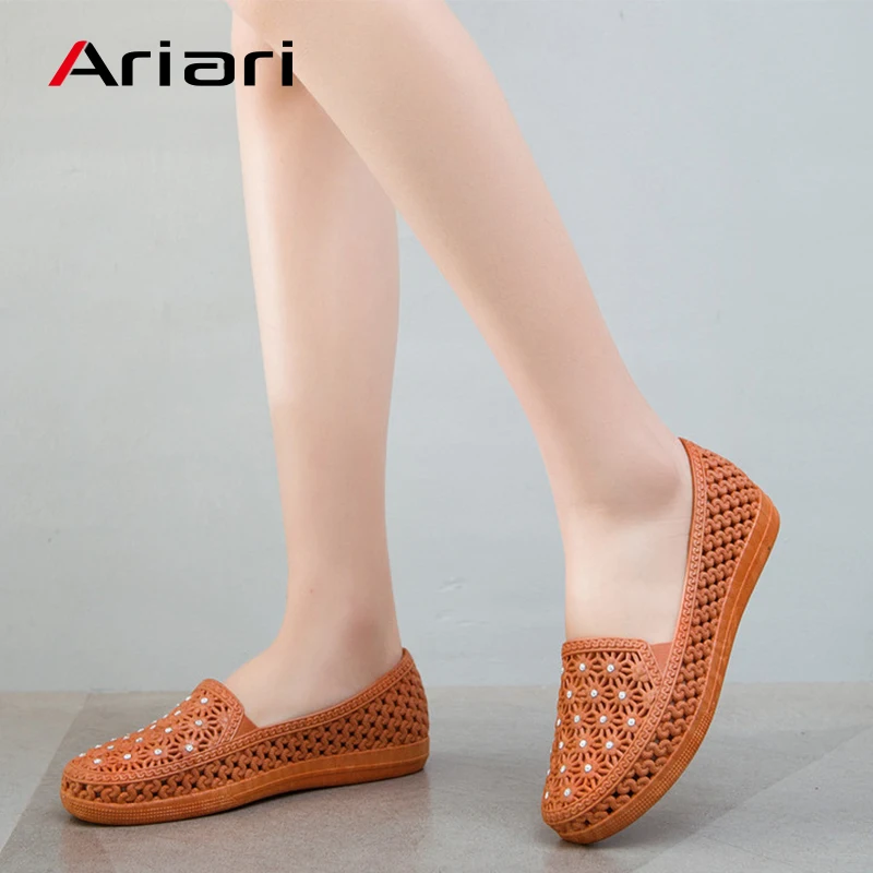 

Shoes Women Hollow out Lady Beach Sandal Slip On Shoe Summer Leisure woman Flats Candy Color Bling Women loafers Breathable