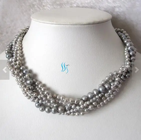 New Arriver Pearl Jewelry Wedding Pearl Multistrand Pearl Necklace 18 inches 5 Rows Gray Color Freshwater Pearl Necklace New Arriver Pearl Jewelry Wedding Pearl Multistrand Pearl Necklace 18 inches 5 Rows Gray Color Freshwater Pearl Necklace
