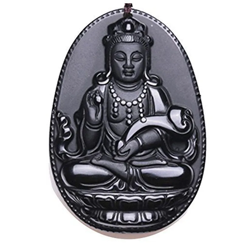 

5pcs/lot Natural Obsidian Pendant Kwan-Yin Guan Yin Bodhisattva Women Men's Amulet Lucky Jades Jewelry Pendants+Beads Necklace