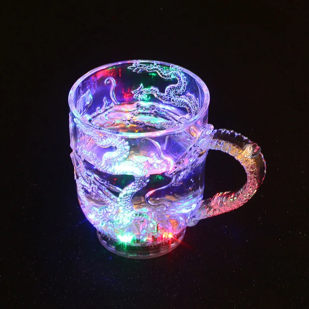 Пластик светящиеся Стекло винный стакан для пива Дракон светодиодный кружка светодиодный стакан Радуга Цвет мигающий светильник Прямая креативный подарок