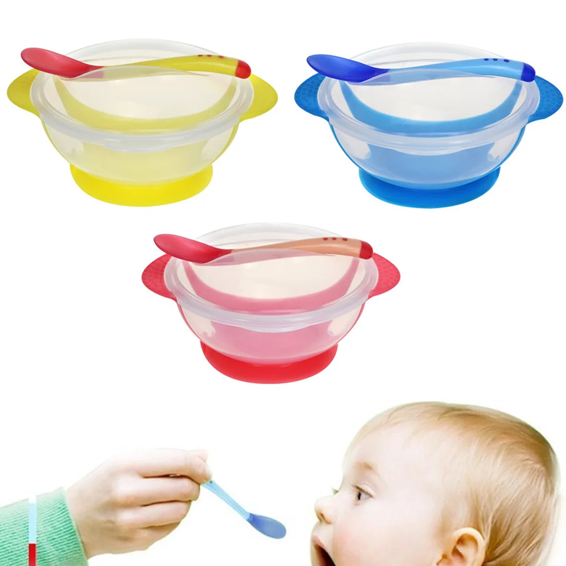Пищевая чаша обучающая посуда служебная табличка/поднос присоска детские столовые приборы температура зондирования Кормление Ложка