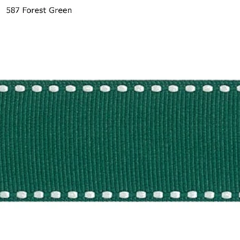 

7/8" inch 22mm wide white stitch Forest Green ribbon
