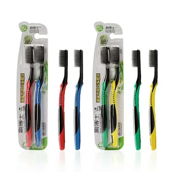 

Hot 2PCS Double Ultra Soft Toothbrush Bamboo Charcoal Nano Brush Oral Care Nano-antibacterial Toothbrush Black Heads