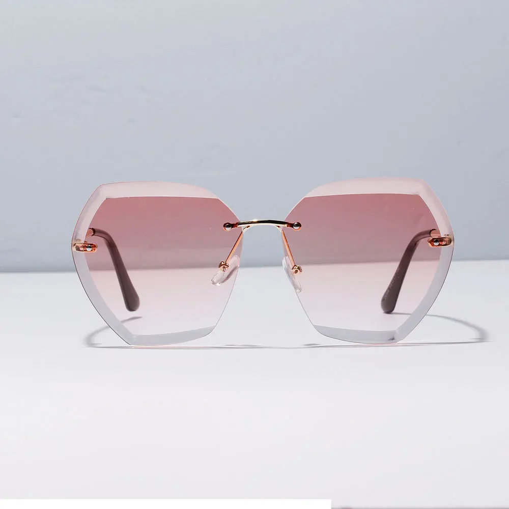 

Women Fashion New Large Size Polygon Rimless Cutting Lenses Sunglasses, Unisex Luxury Brand Designer Gradient Colorful Oculos