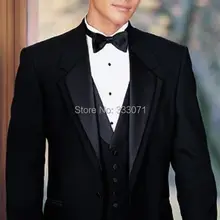 Slim Fit черный жених смокинг с лацканами с острыми углами лучшие мужские для шаферов Для мужчин Свадебная вечеринка костюмы(куртка+ штаны+ галстук-бабочка+ жилет) для маленькой девочки J88