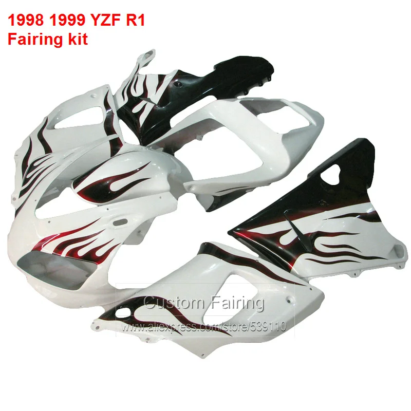 Abs обтекателя тело комплект для YAMAHA YZF R1 98 99 1998 1999(белый+ черный Пламя) Обтекатели для комплект обтекателей HY05