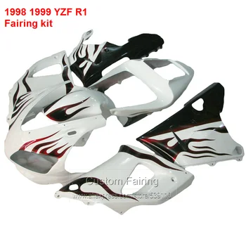 

Abs Fairing Body kit For YAMAHA YZF R1 98 99 1998 1999 ( white + black flames ) Fairings for free shipping fairing kit HY05