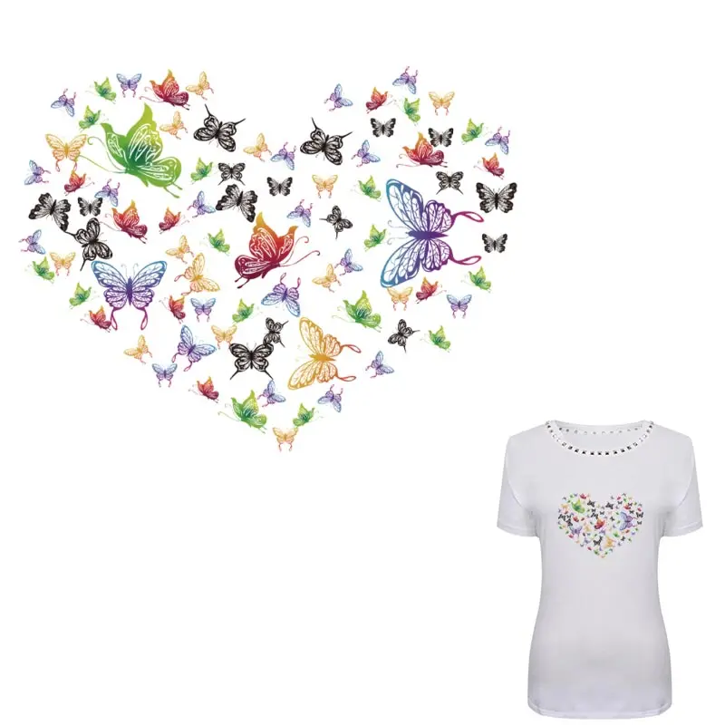 

Lovely Heart Butterfly Patches For Clothes A-level Washable Decoration Iron On Transfers Women T-shirt 17*22 Cm Applique Y-069