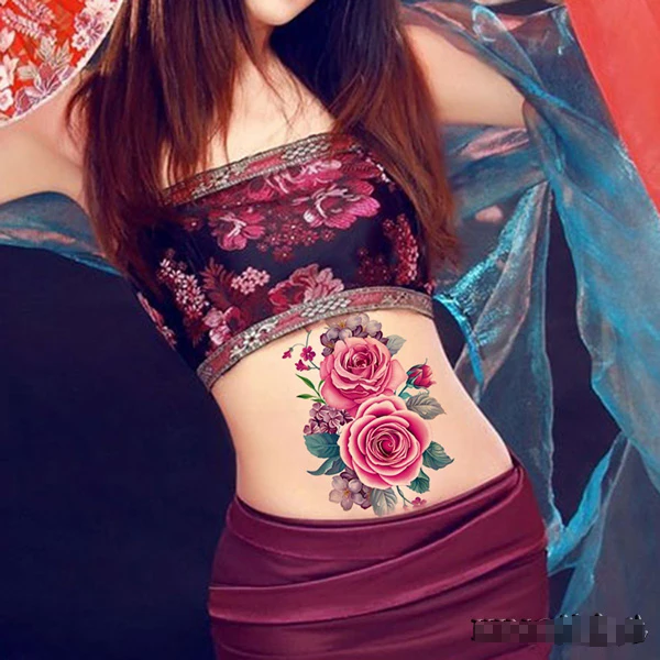 1 шт., новинка, индийские, арабские, Поддельные Временные татуировки, Наклейка 3D, фиолетовые, фиолетовые, розовые цветы, на плечо, 25 стилей, водонепроницаемые, для девушек, на тело