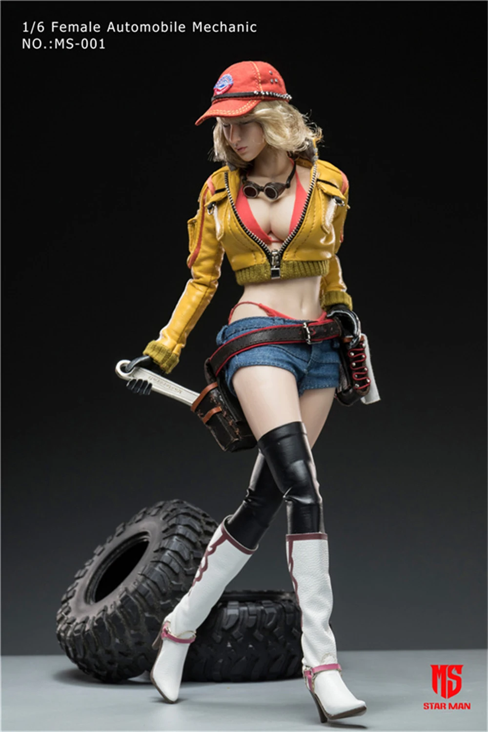 1//6 Scale Star Man Action Figures Yellow Leather Jacket Female Auto Mechanic