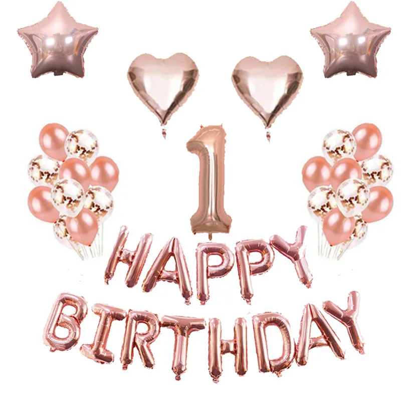 

26Pcs/Set Birthday Balloon Rose Gold Confetti 30inch Number Balloon Birthday Party Decoration Supplies