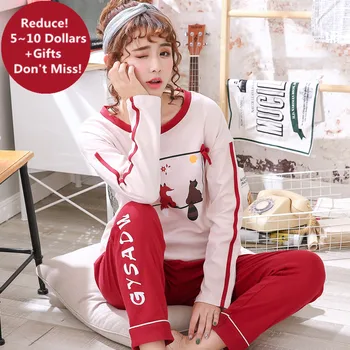 

Autumn Winter Striped Pyjamas Cotton Pj Pajamas Set Women Cartoon Sleepwear Pajama Sets Pijamas Mujer Girl Pyjamas Home Clothes