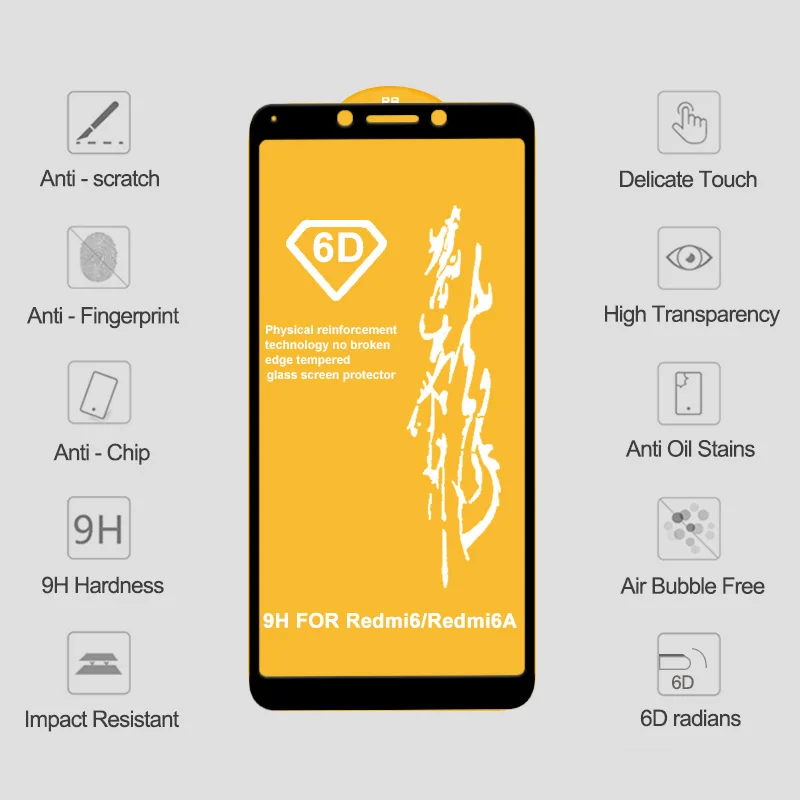 6D на стекле для Xiaomi Redmi Note 6 5 Pro 4X защита экрана Mi8 A1 A2 Lite 6X закаленное стекло для Xiaomi Redmi 5 Plus 6A S2