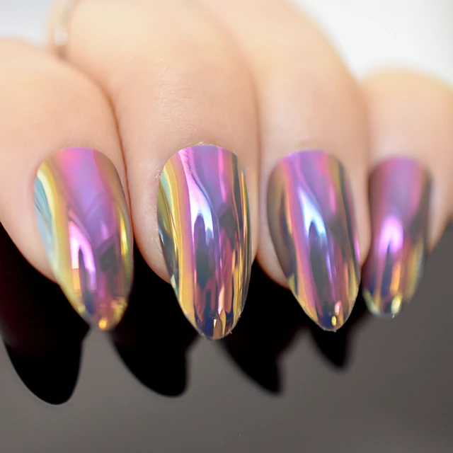 Chameleon Mirror Acrylic Nail Short Stiletto Nails Full Cover False Chameleon Mirror Acrylic Nail Short Stiletto Nails Full Cover False Tips Salon Manicure Tool Purple