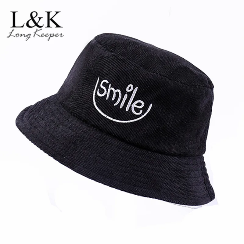 Men Fleece Bucket Hats For Women Smile Embroidery Letter Caps Fashion Street Hip Hop Cap Sunscreen Fisherman Cap Panama Hat
