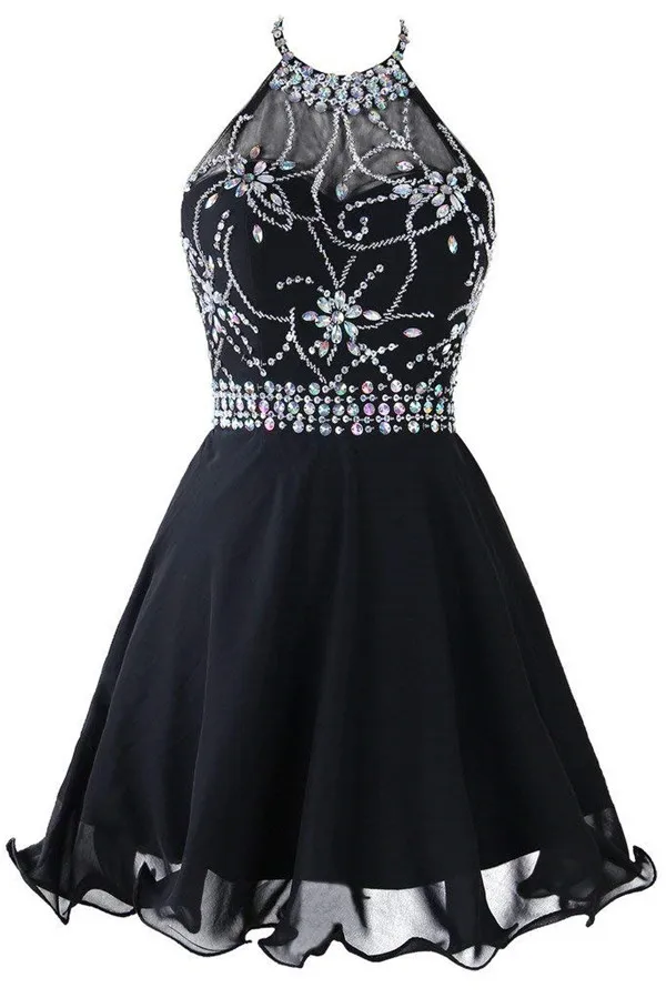 Холтер Homecoming платья градиент короткие бисером платье для выпускного вечера спинки шифон коктейльные платья G066 - Цвет: Черный