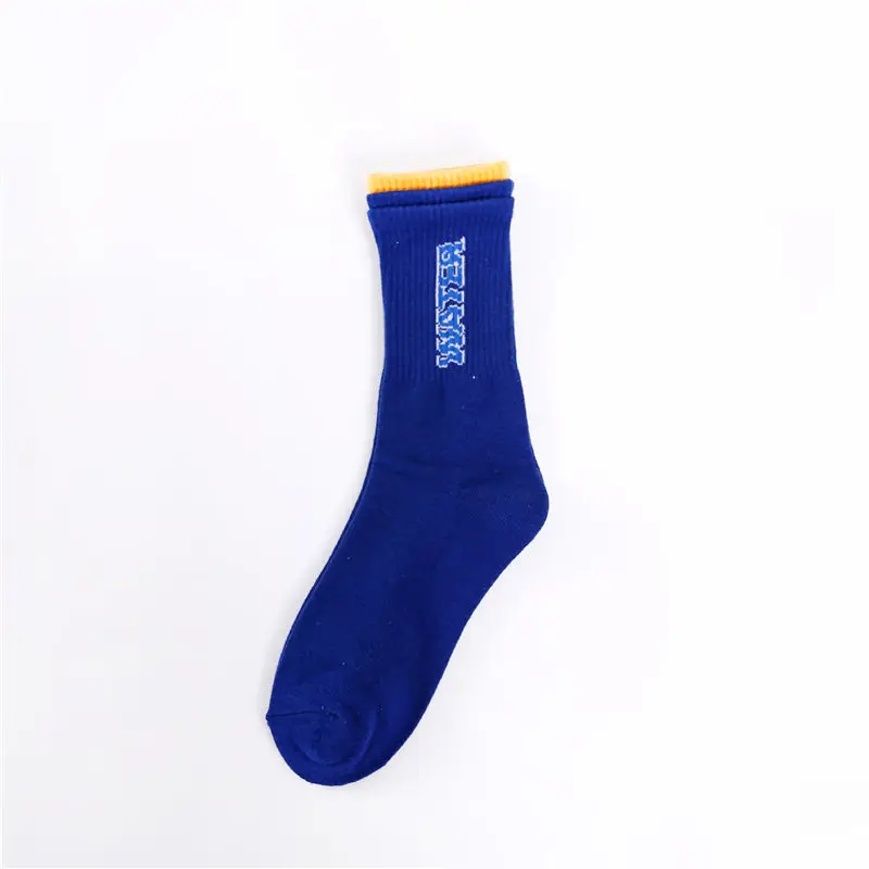 Женские носки с принтом, Ins, хлопковые, трехцветные носки с прострочкой, европейский и американский стиль, дышащие, средней длины, женская уличная одежда - Цвет: BlueLetter