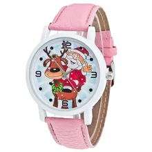 Новые модные рождественские Женские часы с рисунком пожилых людей, мужские и женские часы с кожаным ремешком, аналоговые кварцевые наручные часы, розовые часы, Relogio