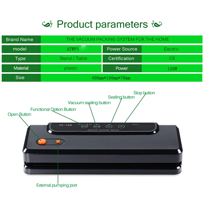 Бытовая многофункциональная вакуумная упаковочная машина автоматическая вакуумная система герметизации сохраняет свежесть до 7x дольше вакуумная упаковочная машина