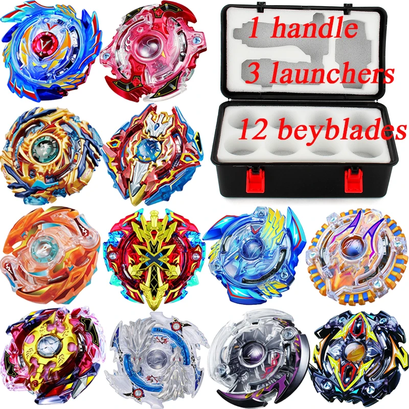 Новый Beyblade 12 шт. гироскопа + 3 шт. Launcher с ручкой Пластик коробка Прядильный механизм из металла funsion 4D B35 B48 B59 b66 B73 B75 B79 B86 B92