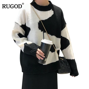 

RUGOD New O-Neck Sweater Women Casual Knitted Pullovers Long Sleeve Loose Women Clothes Autumn Winter Female Tops sueter mujer