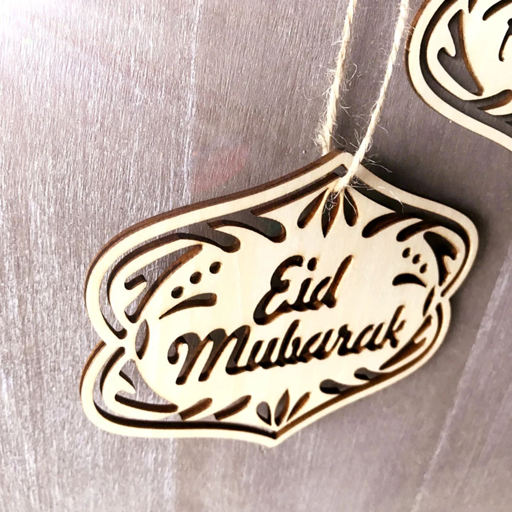 10 шт. DIY Eid Mubarak мусульманское украшение для дома Рамадан подвесной кулон деревянный резной Орнамент Ремесло с веревками