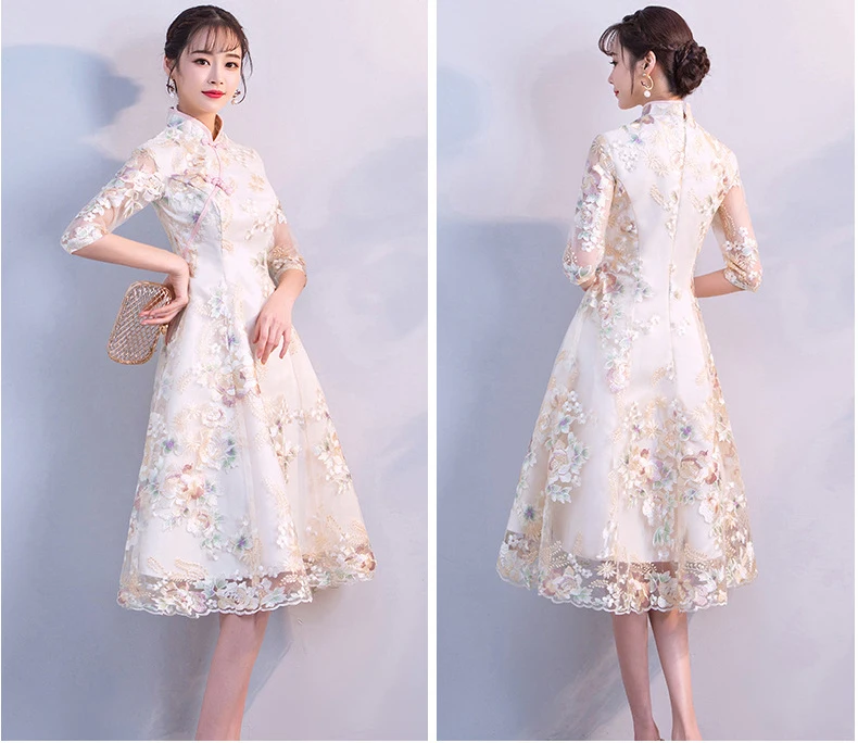 Винтаж китайский Стиль свадебное платье женские кружева Cheongsam Qipao цветы Вечерние вечернее платье Vestidos одежда S M L XL XXL XXXL