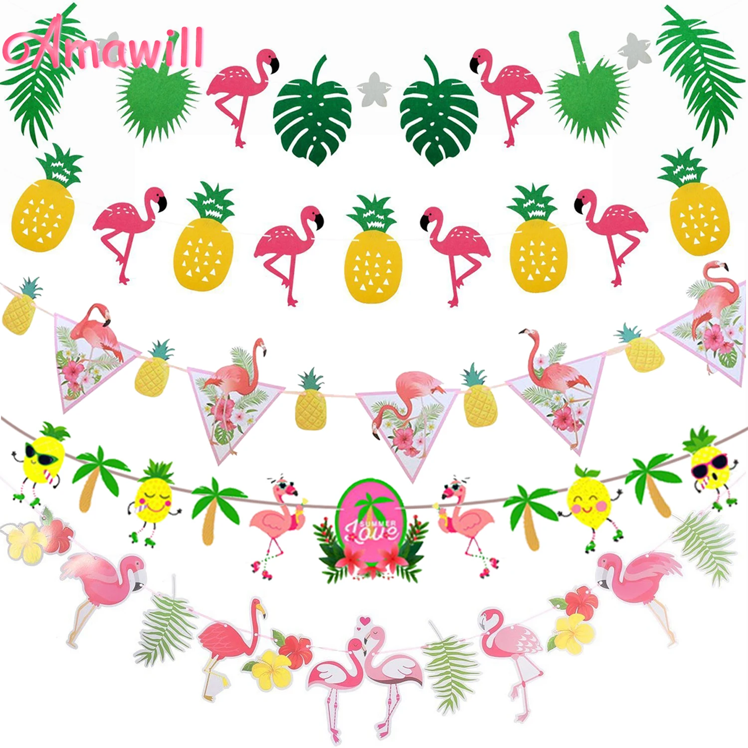 Amawill 1 шт. Фламинго ананас подвесной флаг DIY баннеры Baby Shower День рождения Сувениры