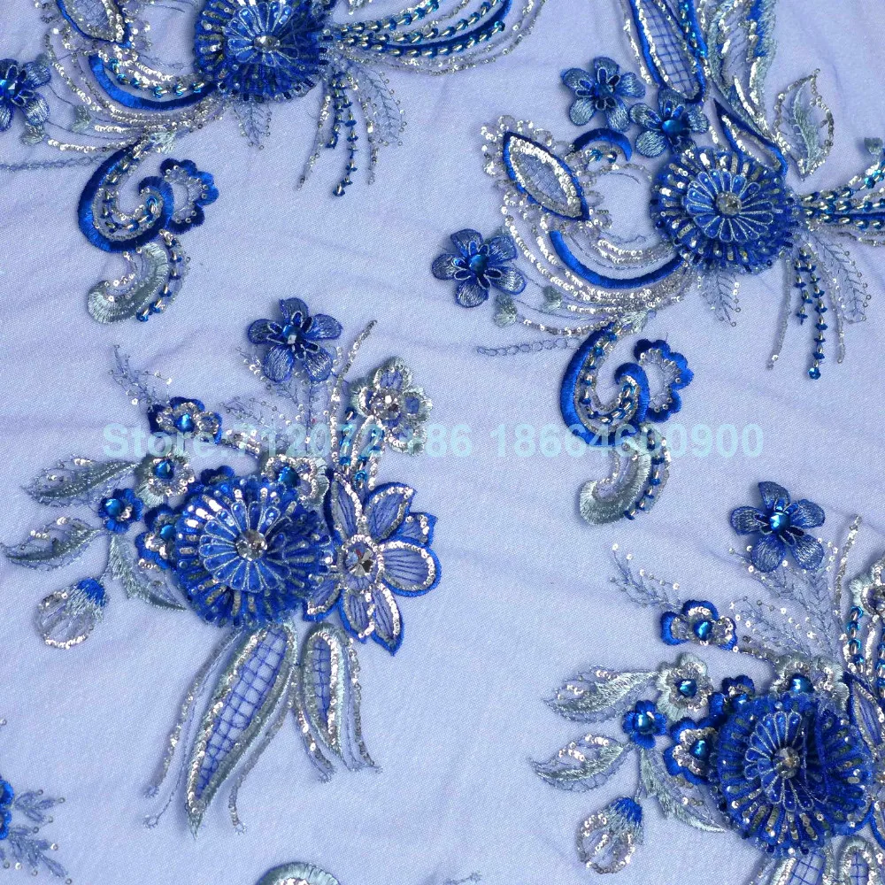 La Belleza 1 ярд от whtie 3D Цветы из бисера Свадебное платье кружевной ткани