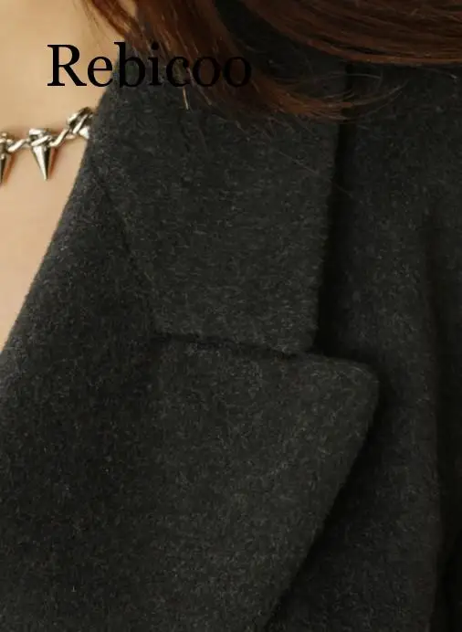 Newest UK 2019Fall / Winter Women Woolen Robe Belted Robe Coat Simple Notched Lapel Red Black Oversized Overcoat