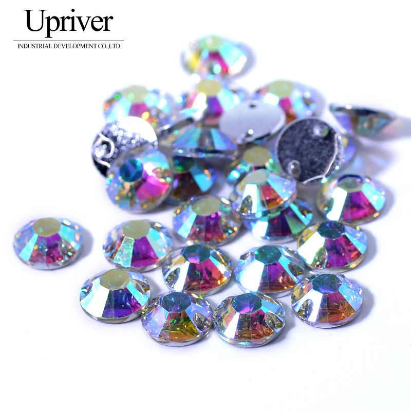 

Upriver 100pcs/Lot Resin Round Crystal AB Flat Back With Holes Resin Sew on rhinestone Epoxy Beads Stone For Dress Garment