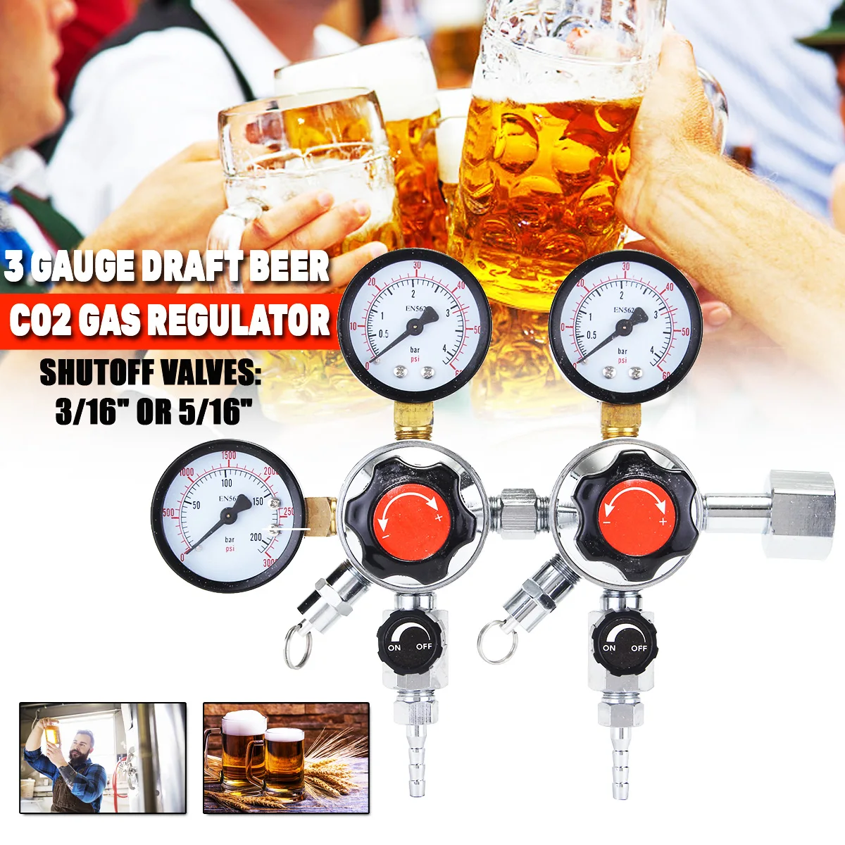 1pc 3Gauge CO2 Gas Regulator For Homebrew Soda Draft Beer Kegging Set 2