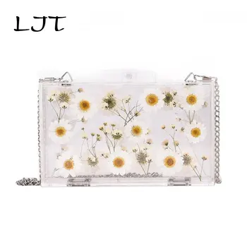 

LJT Transparent Small Bag Korean Women Luxury Evening Bags Wedding Party Pearl Flower Bride Handbag Crossbody Clear Hard Box Bag