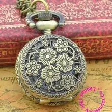 Купон на оптовый покупатель цена хорошее качество ретро хороший винтажный женский бронзовый мини цветочные карманные часы ожерелье с цепочкой