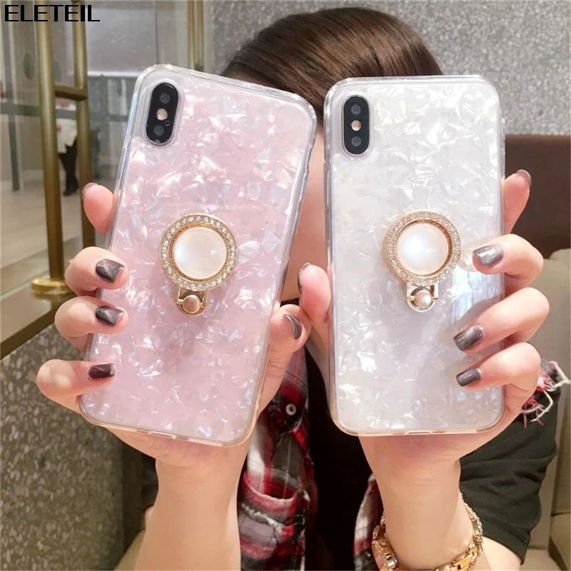 

Soft TPU Glitter Epoxy Phone Case For iPhone X Shell Pattern Cases For iPhone XR XS Max 7 8 6 6S Plus Cover with Ring Holder A30