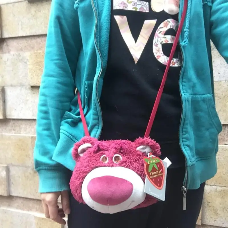

1pcs toy story Lotso Plush Backpacks Kawaii Children Plush Bags Strawberry Bear Single Shoulder plush Bag